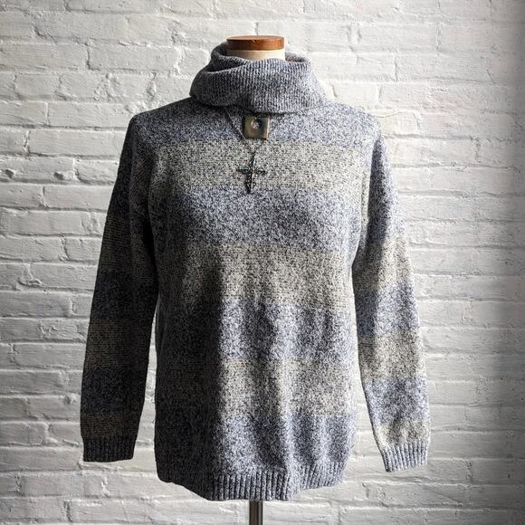 Y2K Vintage Stripes Minimalist Oversize Chunky Knit Striped Turtleneck Sweater - Picture 1 of 7